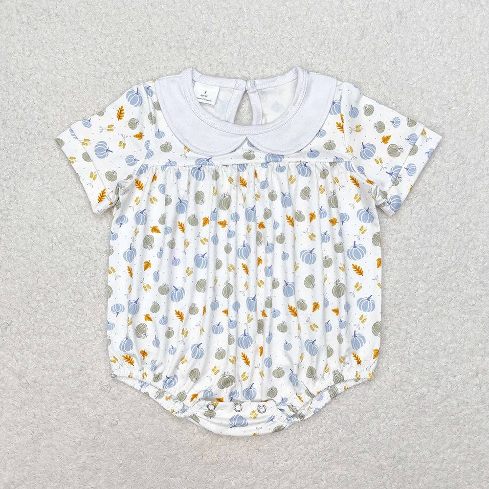 Baby Infant Boys Pumpkin Blue Short Sleeve Rompers