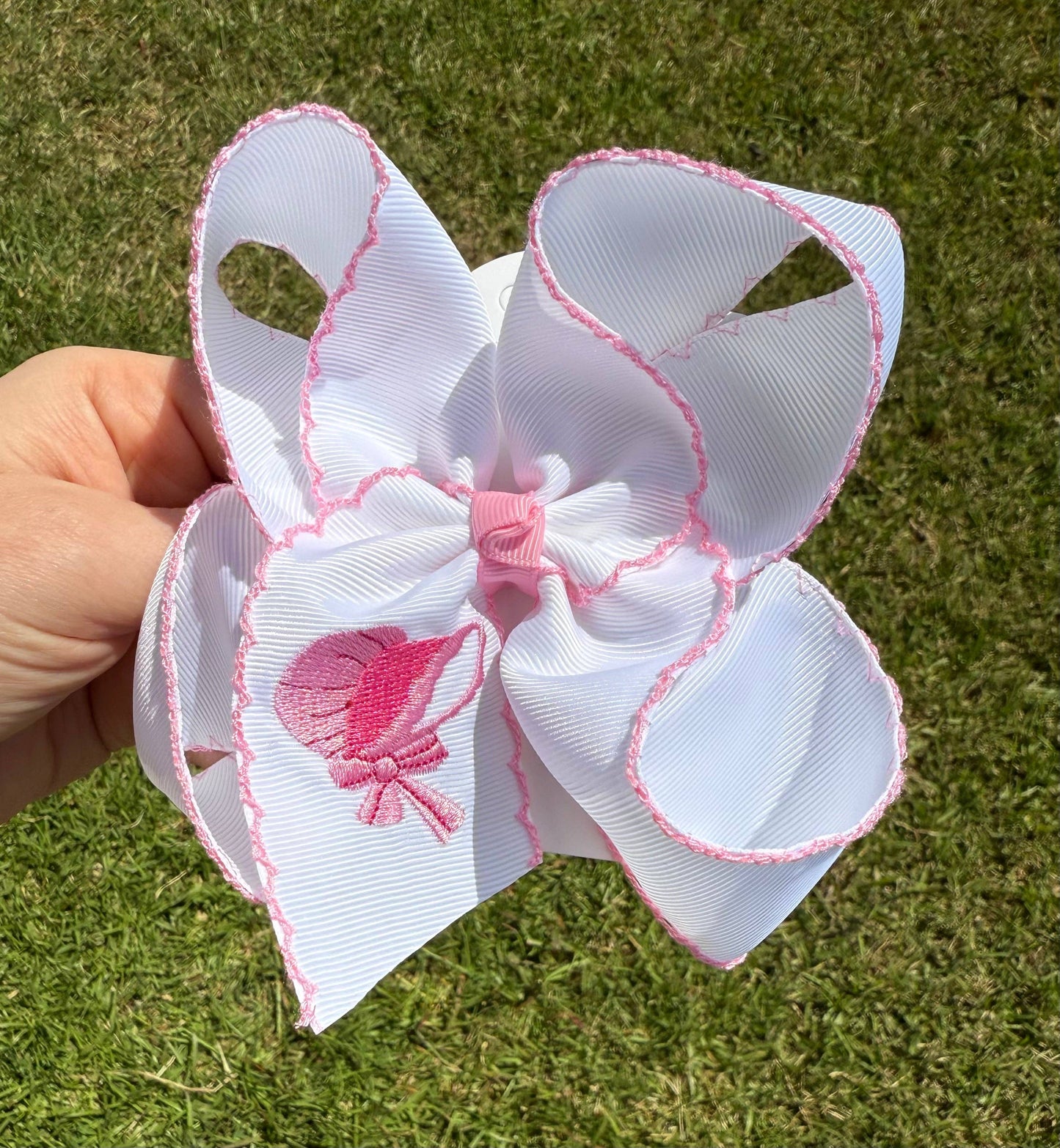 Pink Bonnet Embroidered Hair Bow