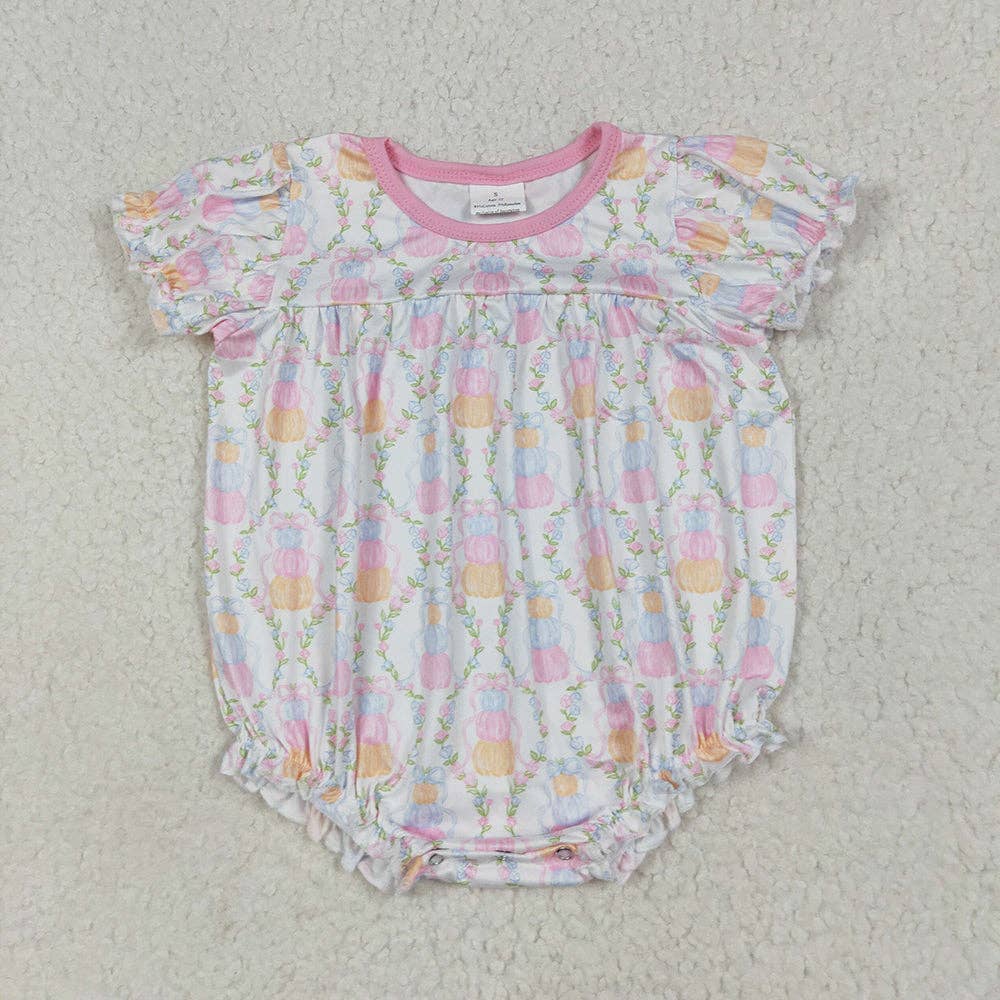 Baby Girls Short Sleeves Pumpkins Bows Plaid Ruffle Rompers