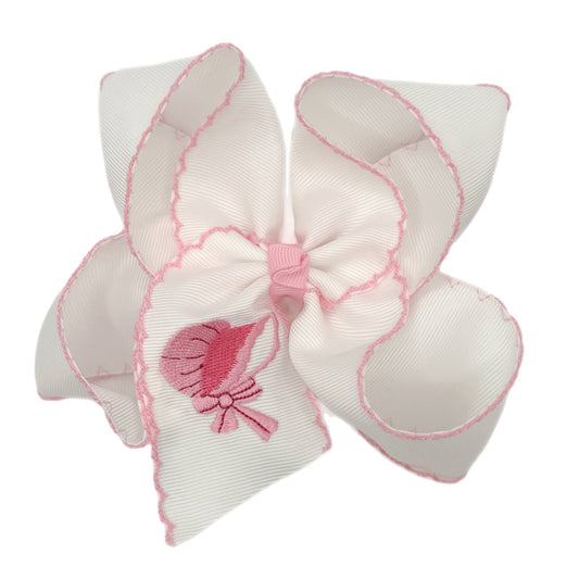 Pink Bonnet Embroidered Hair Bow
