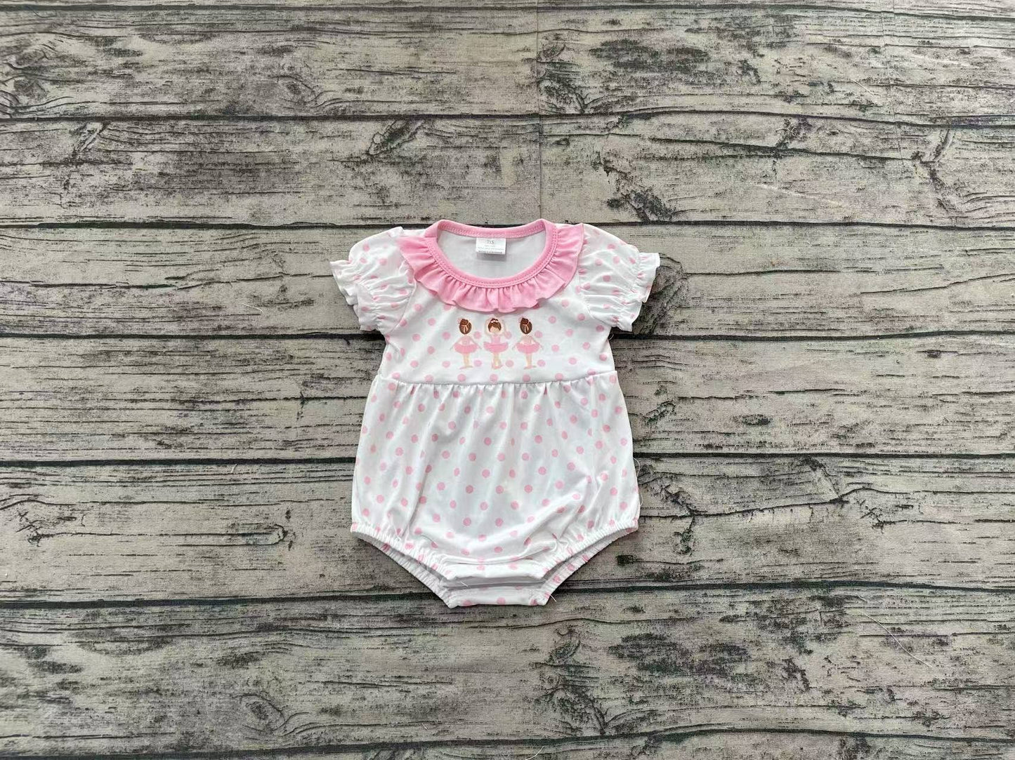 Baby Infant Girls Pink Dots Dance Short Sleeve Rompers