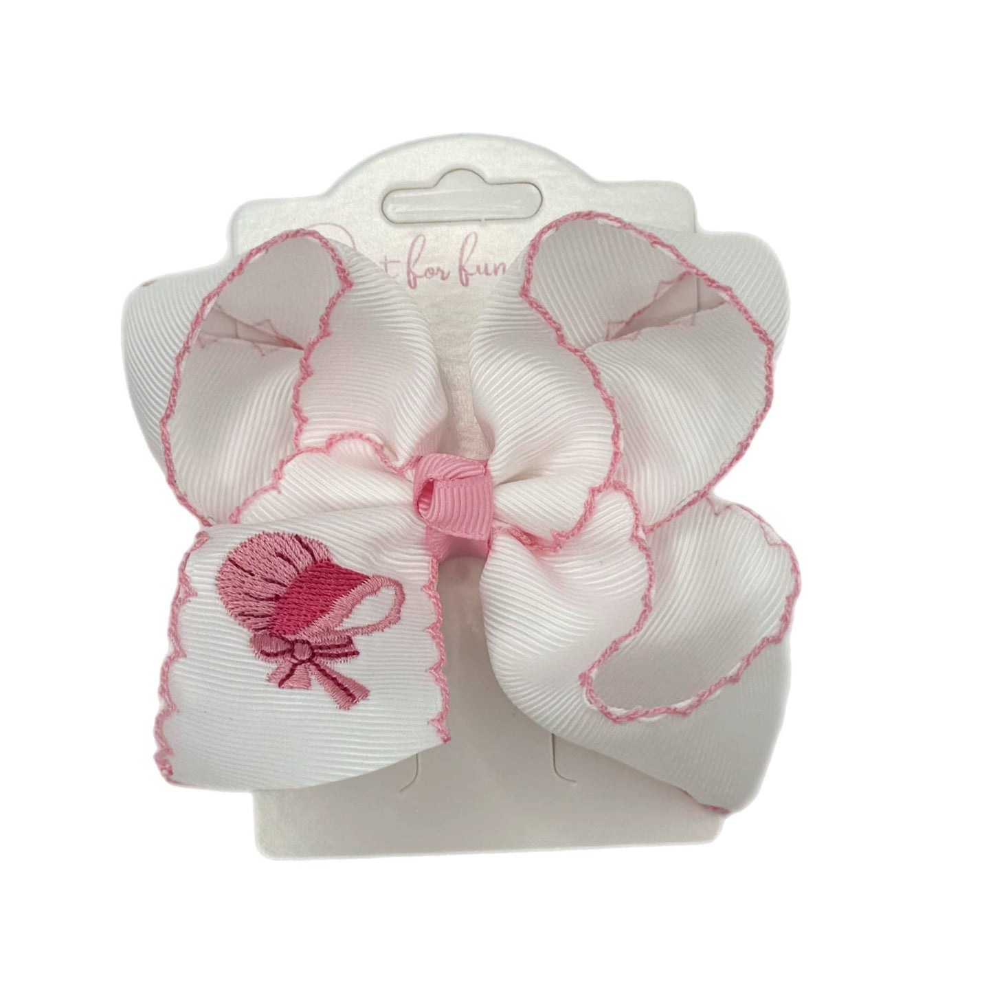 Pink Bonnet Embroidered Hair Bow