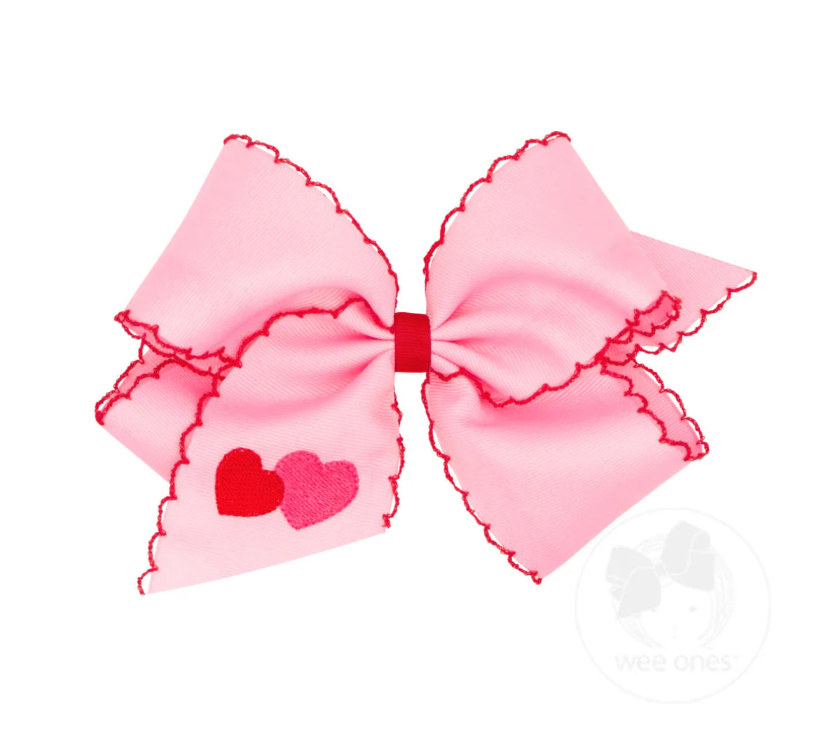 King Pink Heart Embroidered Bow