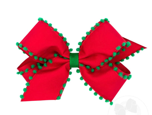 Med Red & Green Pom Bow