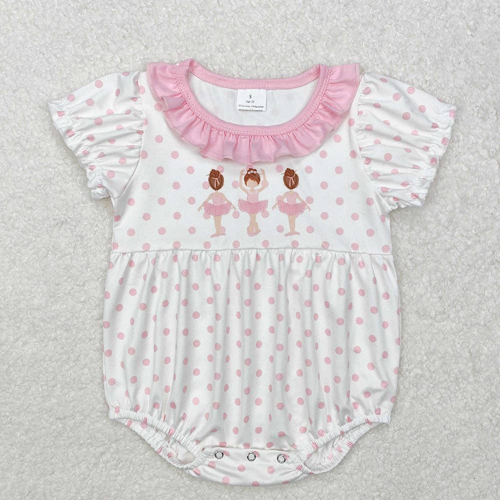 Baby Infant Girls Pink Dots Dance Short Sleeve Rompers