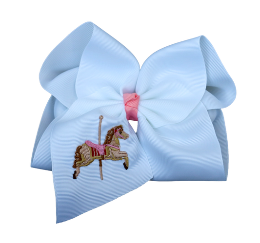 Carousel Horse Embroidered Hair Bow